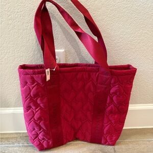 Victoria's Secret Pink Heart Quilted Tote Red NEW NWT